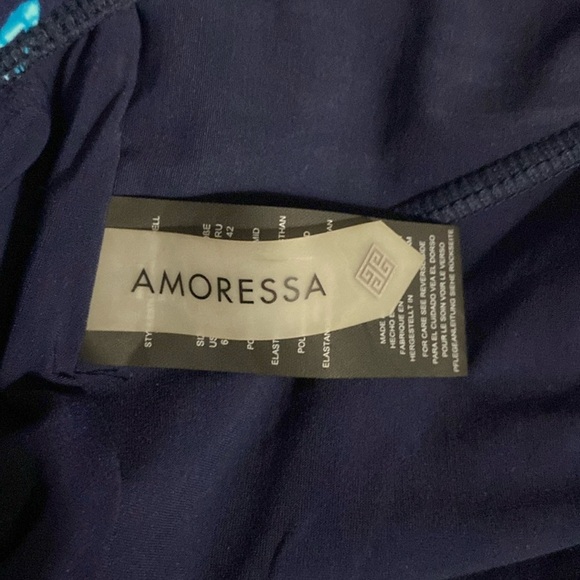 NWOT AMORESSA By MIRACLESUIT Blue Jasmine Rumba Swimsuit, Sz 6, Floral, Plunge​​ - Picture 4 of 16